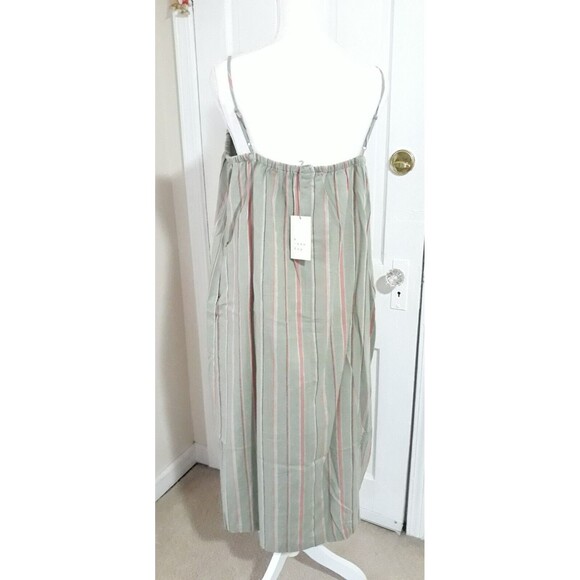 Women's Easy Linen Blend Striped Strappy Dress (M /8-10) "SAGE GREEN COLOR" ~NEW - Picture 2 of 6